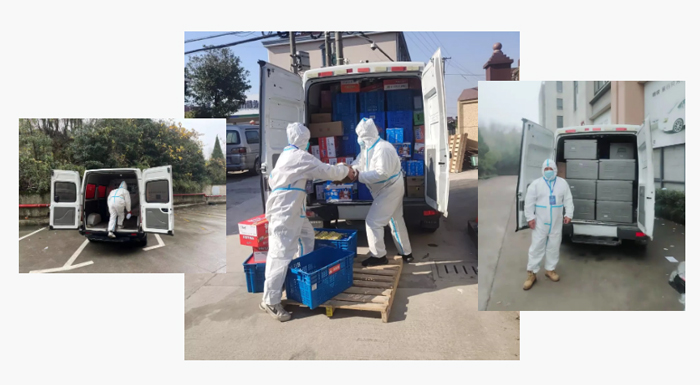 订单配送前,小伙伴娴熟地给货车消毒